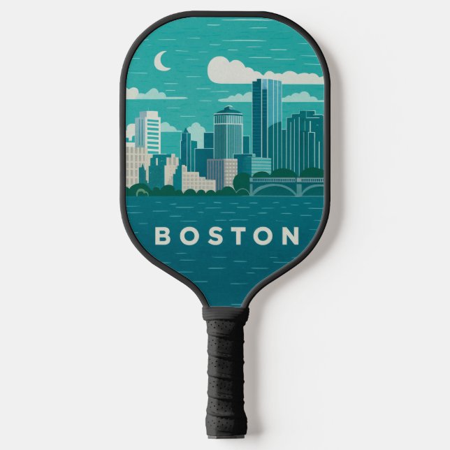 Raquette De Pickleball Massachusetts Night Cityscape | Boston City (Recto)