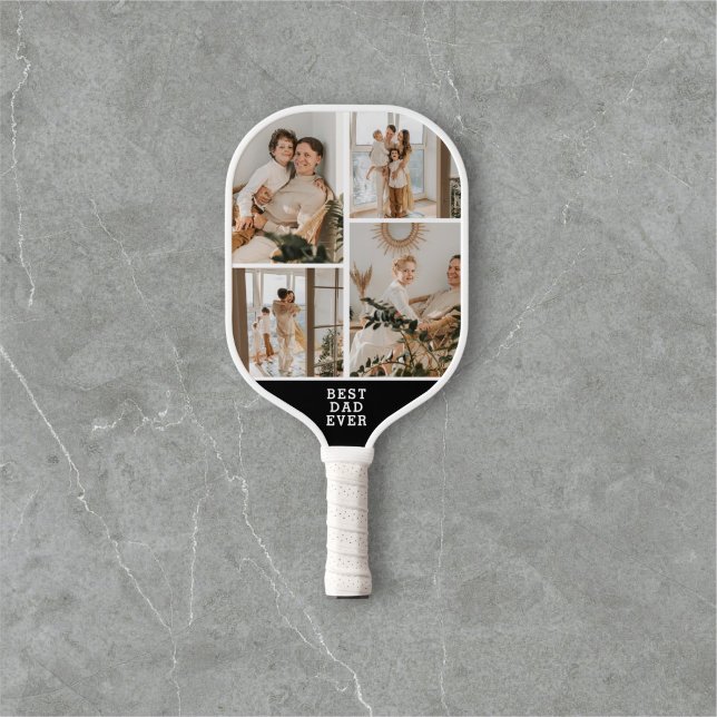 Raquette De Pickleball Meilleur papa Ever 8 photo Collage noir (Créateur téléchargé)