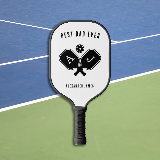 Raquette De Pickleball Meilleur papa jamais noir et blanc Monogramme (Créateur téléchargé)