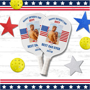 Raquette De Pickleball Meilleur papa Jamais Patriotique Rouge Bleu Photo