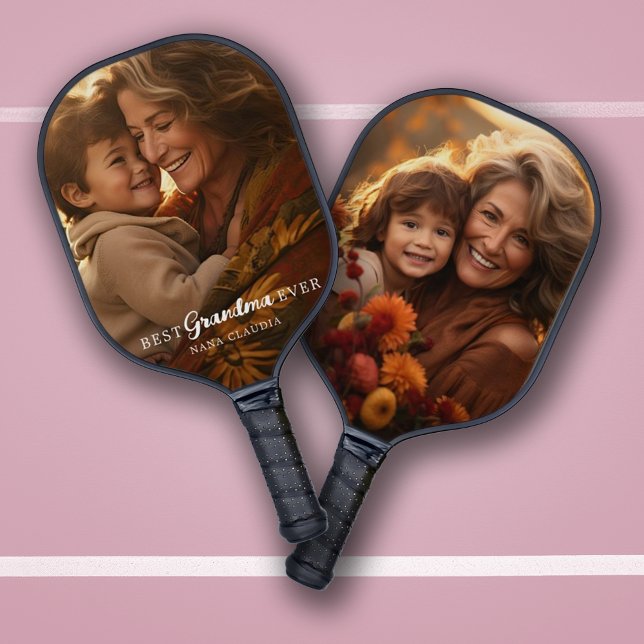 Raquette De Pickleball Meilleure photo grand-mère ou grand-parent moderne (2 Photo Modern Best Grandma (Mama, Gigi, Nana, etc.) Ever Pickleball Paddle)