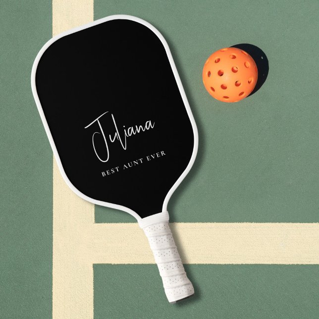 Raquette De Pickleball Meilleure tante jamais Monogramme Script noir (Créateur téléchargé)