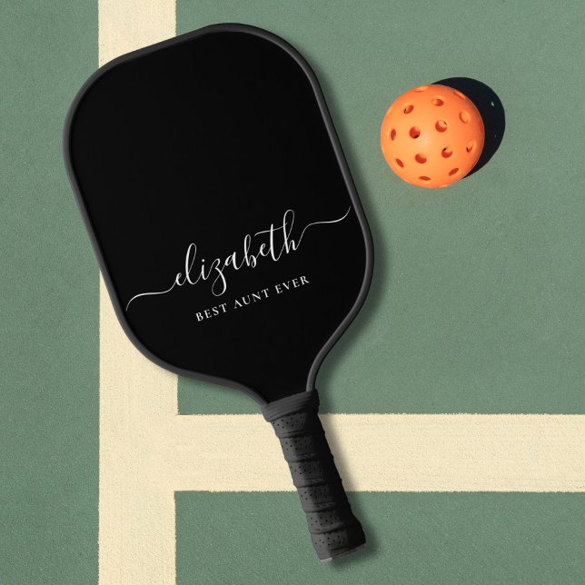 Raquette De Pickleball Meilleure tante jamais script Monogramme noir (Créateur téléchargé)