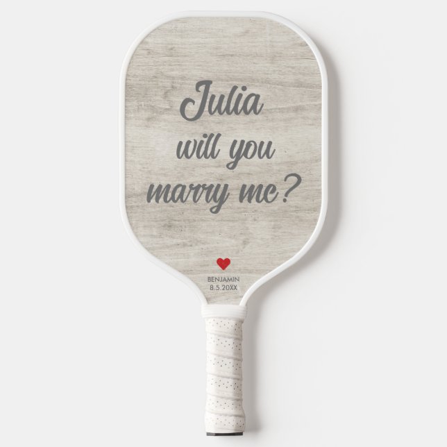 Raquette De Pickleball M'épouseras-tu ? Proposition de Mariage de bois ru (Recto)