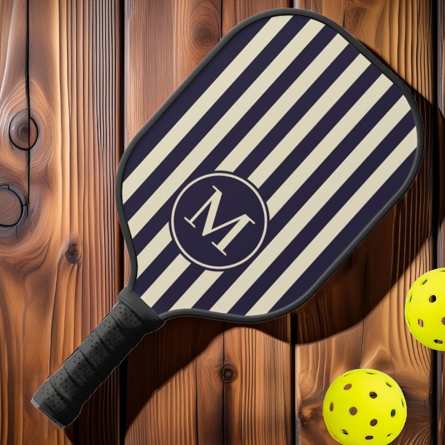 Raquette De Pickleball Mi-siècle Striping moderne Midnight Ocean Monogram (Créateur téléchargé)