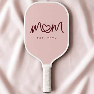 Raquette De Pickleball Mignon Rose Simple Cœur Script Maman Établie