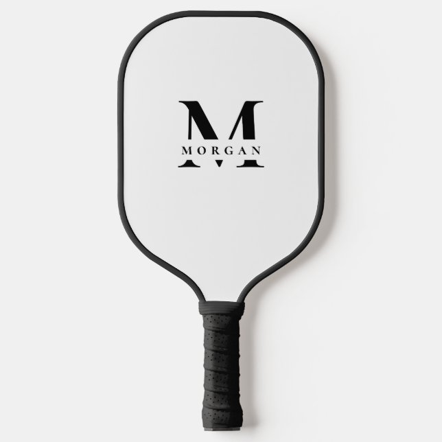 Raquette De Pickleball Minimal White Black Monogram Name personalized (Recto)