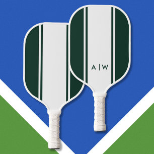 Raquette De Pickleball Minimaliste Rayure Vert Émeraude Monogramme Modern