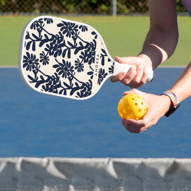 Raquette De Pickleball Modern Blue Floral Painting Custom Name (Insitu)