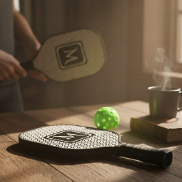 Raquette De Pickleball Modern Geometric Monogram Black White