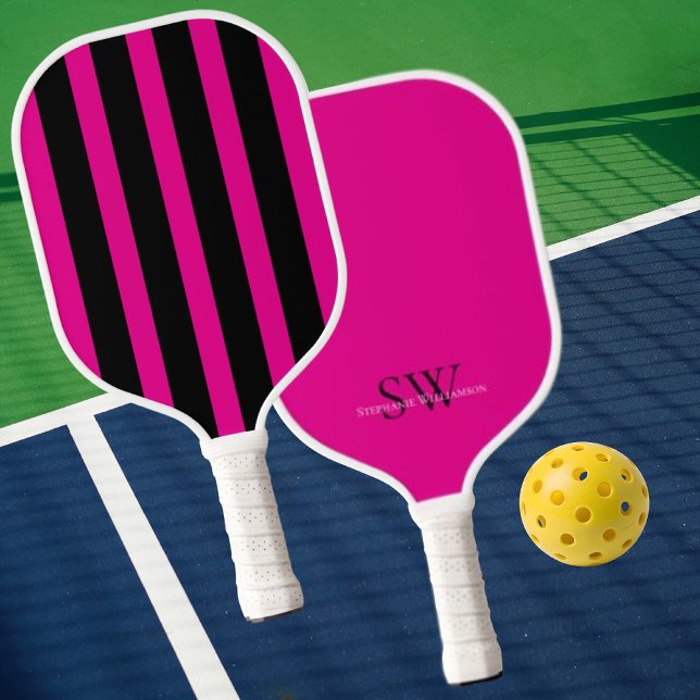 Raquette De Pickleball Modern Minimalist Stripes Hot Pink Black Custom (Créateur téléchargé)