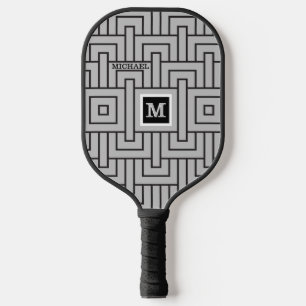 Raquette De Pickleball Moderne Abstrait Nom de Monogramme Personnalisé en