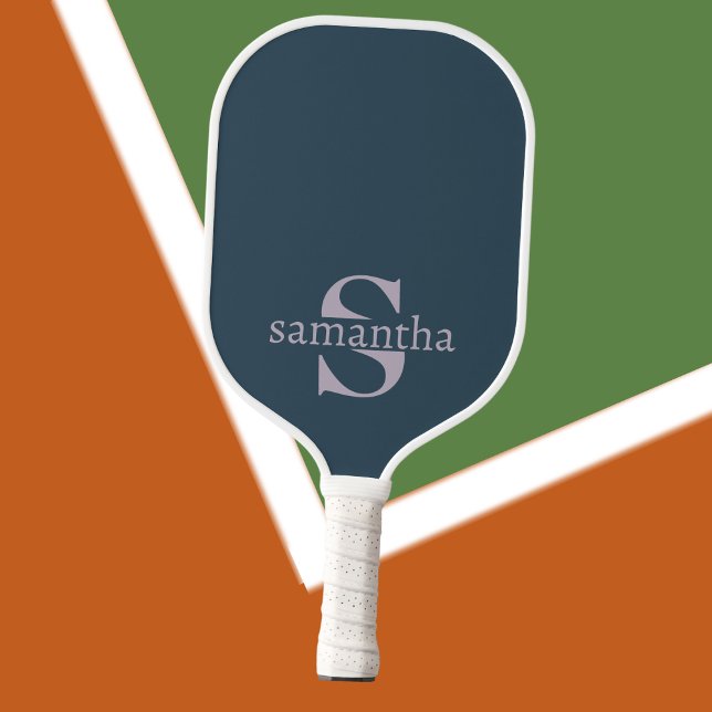 Raquette De Pickleball Moderne Elegant Personnalisé Nom initial Luxe Gris (Créateur téléchargé)