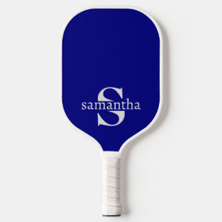 Raquette De Pickleball Moderne Elegant Personnalisé Nom initial Marine Bl