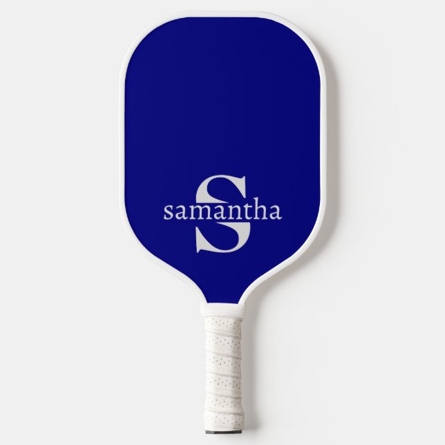 Raquette De Pickleball Moderne Elegant Personnalisé Nom initial Marine Bl (Recto)