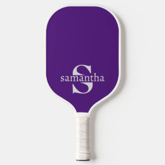 Raquette De Pickleball Moderne Elegant Personnalisé Nom initial Purple