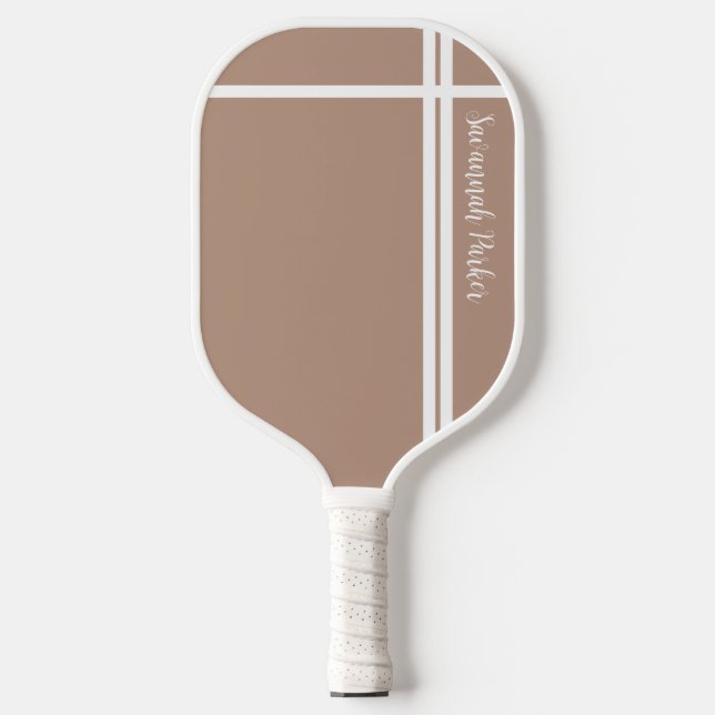 Raquette De Pickleball Moderne Khaki White Stripes Nom personnalisé (Recto)
