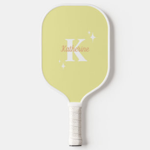 Raquette De Pickleball Moderne Pastel Jaune Monogramme Feminine