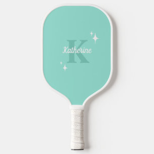 Raquette De Pickleball Moderne Pastel Mint Monogramme Feminine