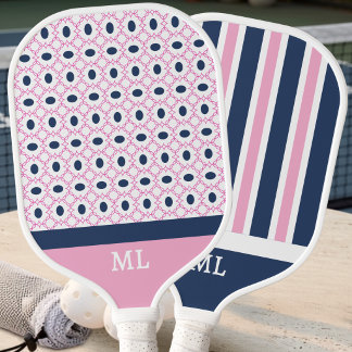 Raquette De Pickleball Moderne Préparatoire Navy Rose Géométrique Motifs