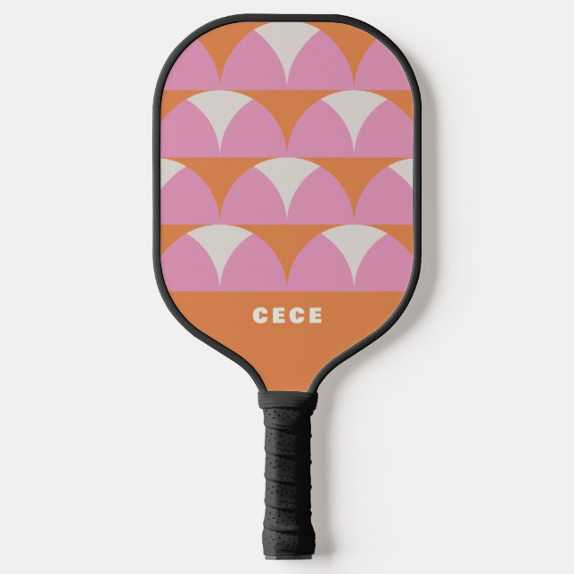 Raquette De Pickleball Moderne rose orange géométrique rétro personnalisé (Recto)