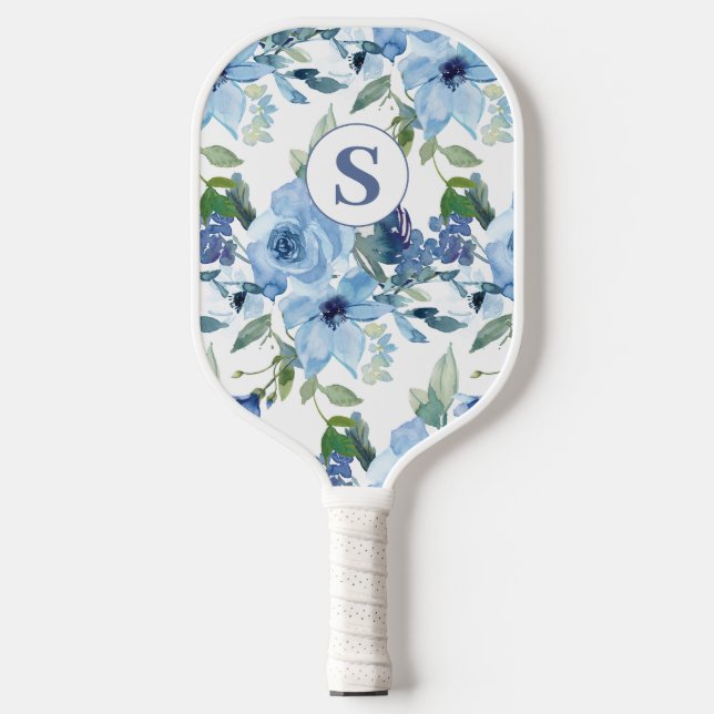 Raquette De Pickleball Monogram Blue Floral Pickleball Paddle (Recto)