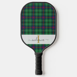 Raquette De Pickleball Monogram Script Nom Classique Carreaux Vert Tartan