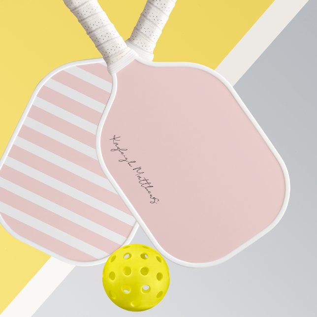 Raquette De Pickleball Monogramme à rayures rose et blanche moderne (Créateur téléchargé)