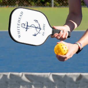 Raquette De Pickleball Monogramme Ancre nautique blanc