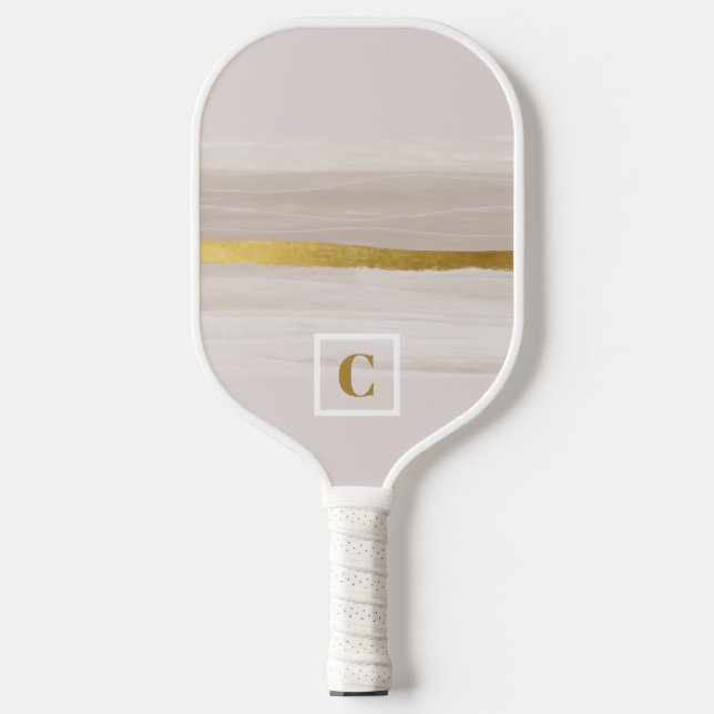 Raquette De Pickleball Monogramme beige et or neutre (Recto)