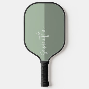 Raquette De Pickleball monogramme blanc à écran partagé vert Sage