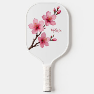Raquette De Pickleball Monogramme blanc de fleurs de cerisier d'aquarelle