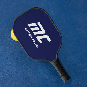Raquette De Pickleball Monogramme bleu foncé Nom minimaliste Texte blanc 