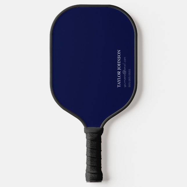 Raquette De Pickleball Monogramme bleu foncé simple/basique Nom + Contact (Recto)