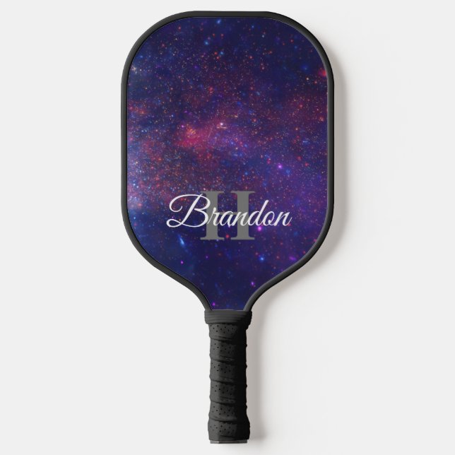 Raquette De Pickleball Monogramme bleu marine cool Galaxie personnalisée  (Recto)