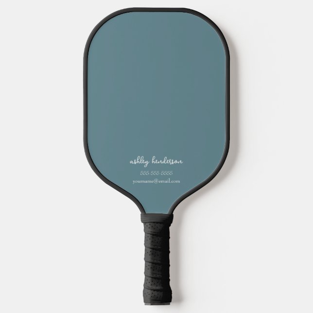 Raquette De Pickleball Monogramme bleu moderne Nom + Informations sur l'é (Recto)