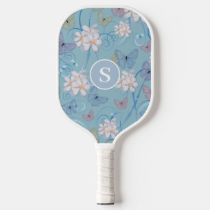 Raquette De Pickleball Monogramme Bleu papillon floral