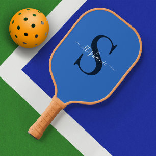 Raquette De Pickleball Monogramme bleu Premier nom simple minimal