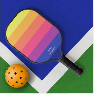Raquette De Pickleball Monogramme coloré Nom complet Jaune Bleu Gradient