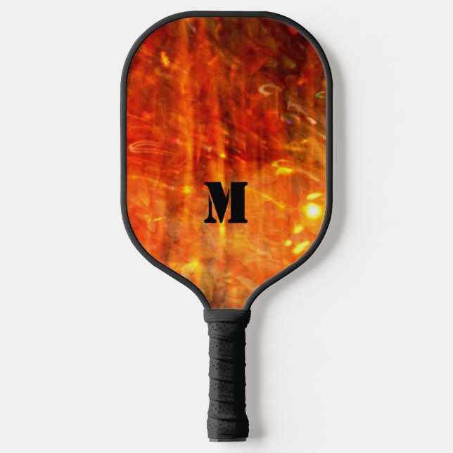 Raquette De Pickleball Monogramme Cool de flamme noire orange chaud (Recto)