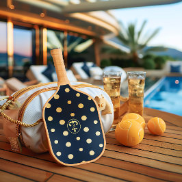 Raquette De Pickleball Monogramme d'Ancre bleu et or de la marine nautiqu
