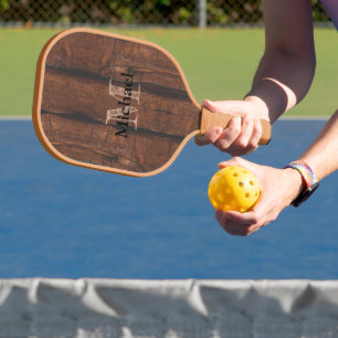 Raquette De Pickleball Monogramme de bois ancien brun foncé rustique