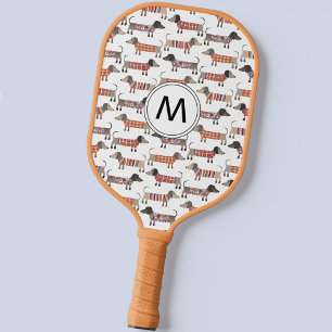 Raquette De Pickleball Monogramme de chien de saucisse Dachshund