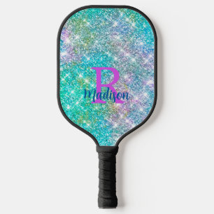 Raquette De Pickleball Monogramme de la fausse parties scintillant bleue 