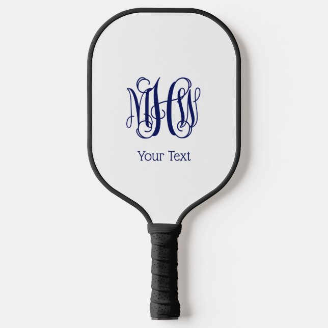 Raquette De Pickleball Monogramme de script Navy Vine DIY BG (Recto)