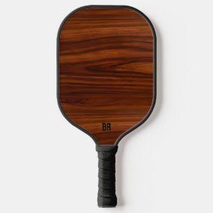 Raquette De Pickleball Monogramme de texture en bois d'acajou Brown