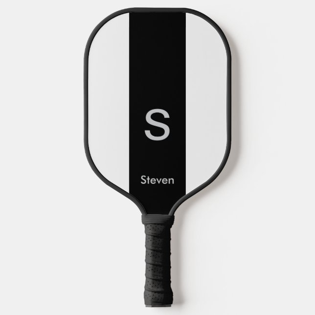 Raquette De Pickleball Monogramme deux tons moderne noir et blanc (Recto)