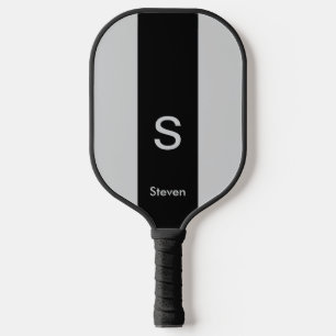Raquette De Pickleball Monogramme deux tons moderne noir et gris
