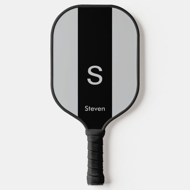Raquette De Pickleball Monogramme deux tons moderne noir et gris (Recto)