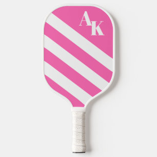 Raquette De Pickleball Monogramme diagonal à rayures roses chaudes